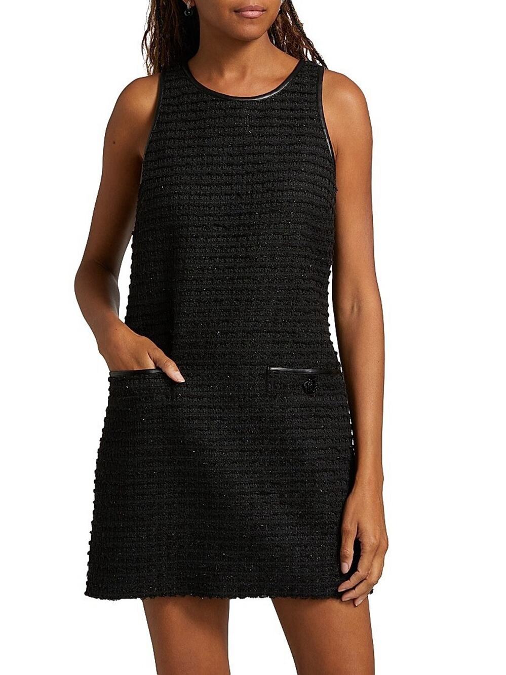 NWT L'AGENCE Florian Tweed Shift Dress Black Sleeveless Holiday Mod XXL